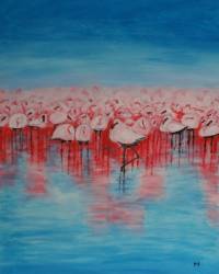 124 Flamingos, 50 x 40, Acryl