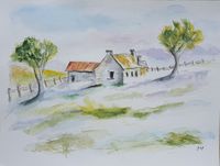 Farmhaus in Devon, 40 x 50, Aquarell auf Papier